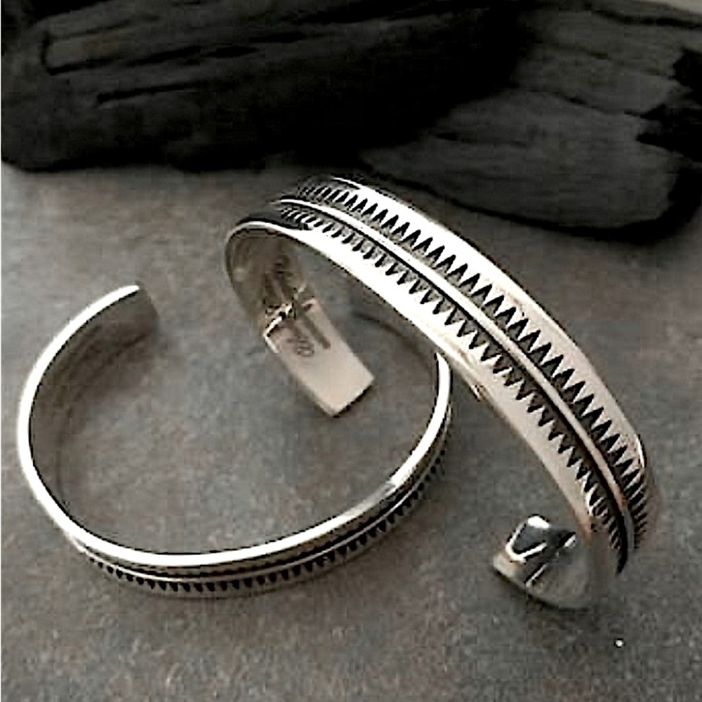 Sterling Silver Cuff Bracelet Boho Etched Tarnish Free Adjustable